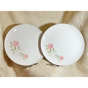 2 FRANCISCAN whitestoneware Pink A Dilly peony rose 8 1/4 inch salad plates